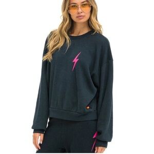 Aviator Nation Dark Gray Sweatshirt with Pink Lightning Bolt